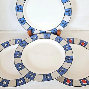 Signature Holiday Snack Plates 9" 4pc dessert salad Christmas panels seasonal